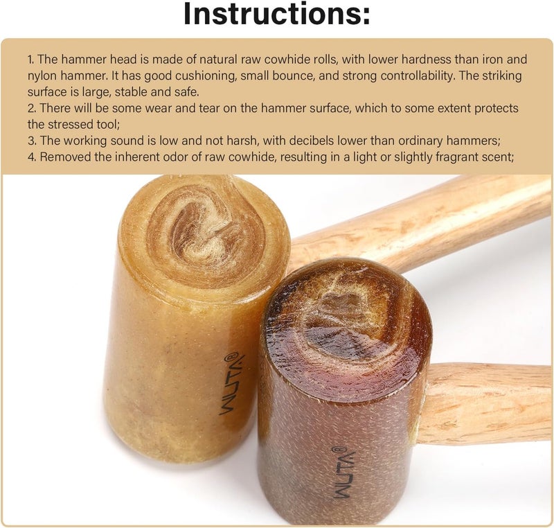WUTA Rawhide Mallet 100% Rawhide-head Hammer for Jewelry Making Leather Craft Hammer Stamping Jewelry Leather Worker Craft Tool Good Buffering Mallet 42mm - Image 2